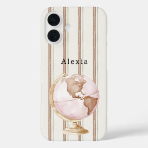 Funda iPhone 16 Mundo Globo con Rayas Marrones
