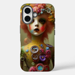 Funda iPhone 16 Muñeca asquerosa con botones Halloween