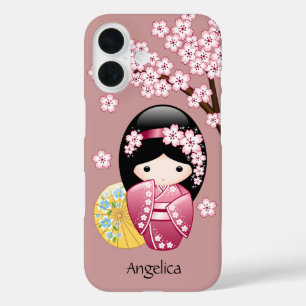 Funda iPhone 16 Muñeca Kokeshi de Primavera - Geisha Japonesa Ador