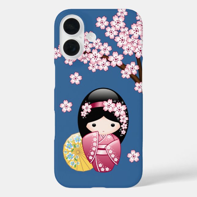 Funda iPhone 16 Muñeca Kokeshi de primavera - Geisha japonesa suav (Reverso )