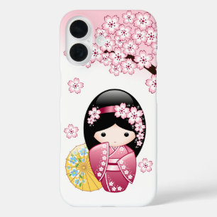 Funda iPhone 16 Muñeca Kokeshi de Primavera - Lindo Geisha Japones