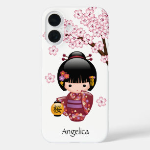 Funda iPhone 16 Muñeca Kokeshi de Sakura - Lindo niña Geisha Japon