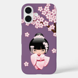 Funda iPhone 16 Muñeca Kokeshi kimono blanca - Chica Geisha lindo