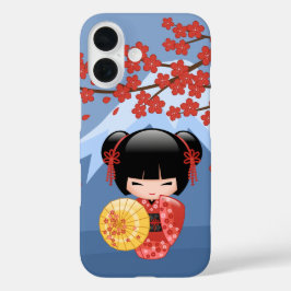 Funda iPhone 16 Muñeca roja Sakura Kokeshi - Chica cute Geisha