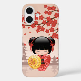 Funda iPhone 16 Muñeca roja Sakura Kokeshi - Geisha japonesa