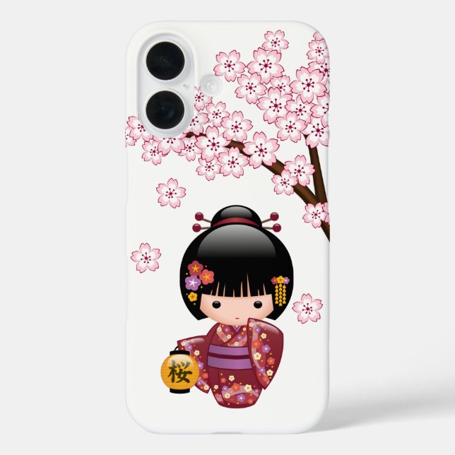 Funda iPhone 16 Muñeca Sakura Kokeshi - Chica Geisha japonés (Reverso )