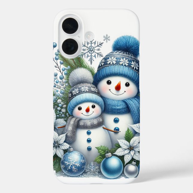 Funda iPhone 16 Muñeco de nieve navideño festivo (Reverso )