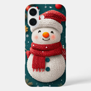 Funda iPhone 16 Muñeco de Nieve Navideño Téjido Invernal Festivo