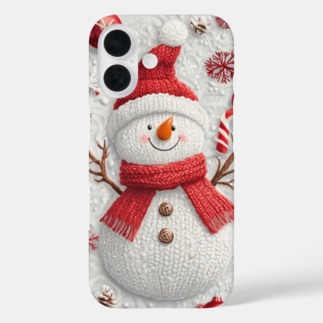 Funda iPhone 16 Muñeco de nieve tejido festivo Navidad  (Reverso )