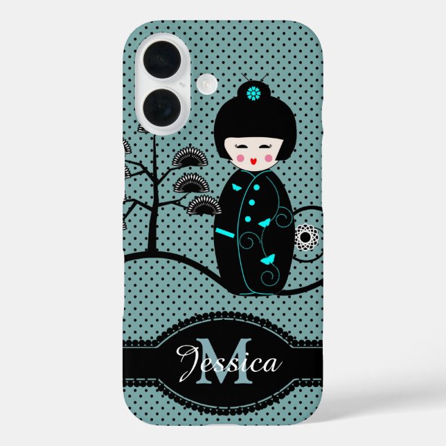 Funda iPhone 16 Muniñeca Japonesa de Lunares Personalizada (Reverso )
