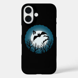 Funda iPhone 16 Murciélagos y árboles contra la luna