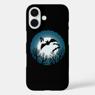 Funda iPhone 16 Murciélagos y árboles contra la luna