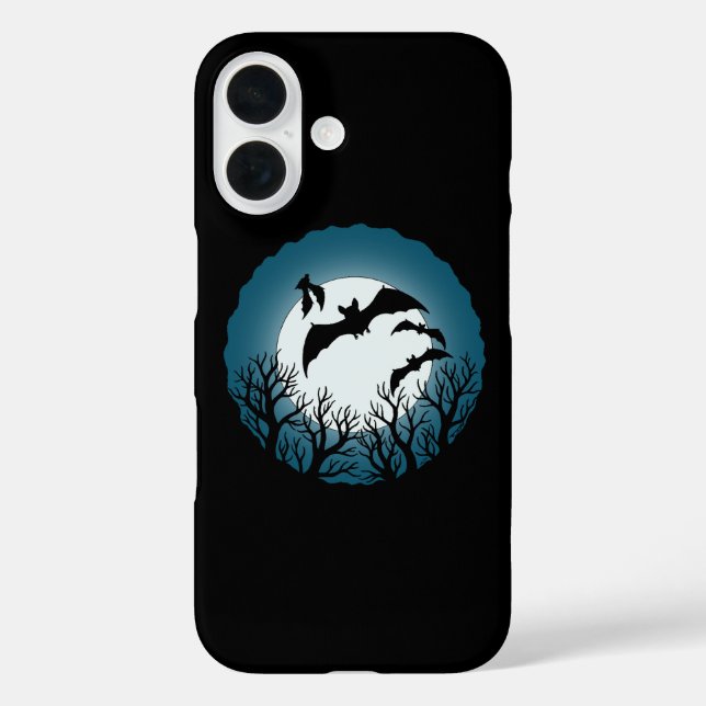 Funda iPhone 16 Murciélagos y árboles contra la luna (Reverso )