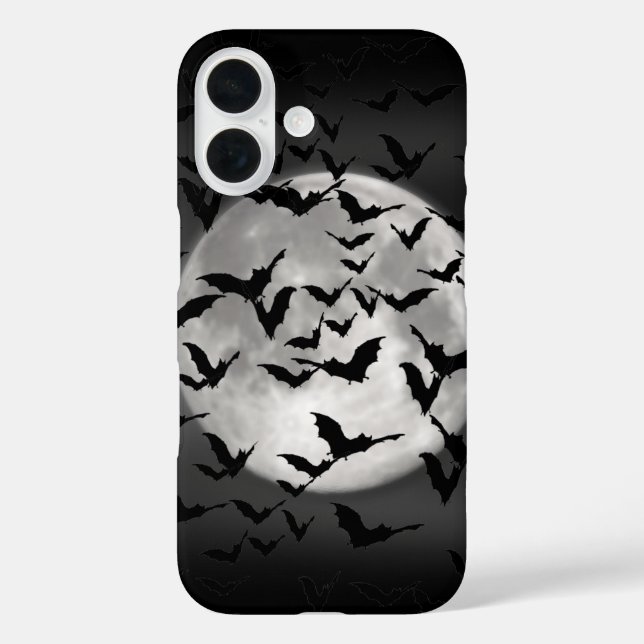 Funda iPhone 16 Murciélagos y una luna llena Halloween (Reverso )