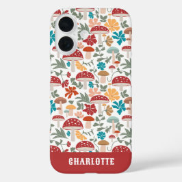 Funda iPhone 16 Mushrooms & Floral Mid Century Nombre personalizad