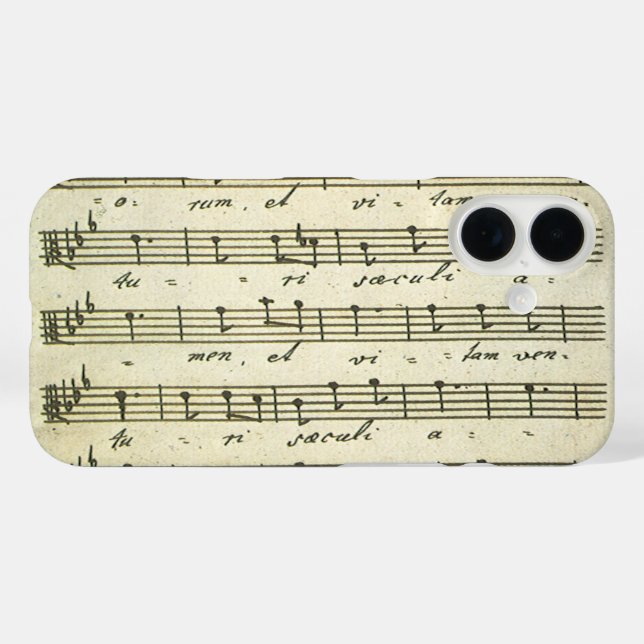 Funda iPhone 16 Música de hojas antiguas, puntuación musical de 18 (Reverso (Horizontal))