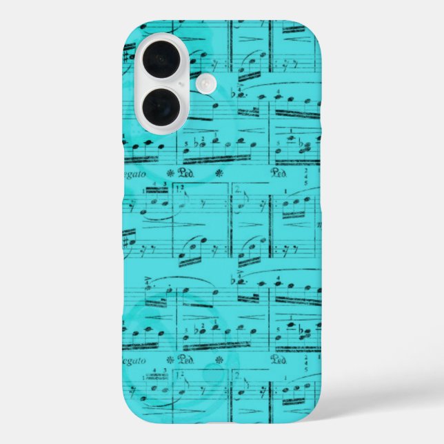 Funda iPhone 16 Música de hojas turquesas (Reverso )