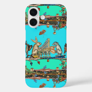 Funda iPhone 16 MÚSICA MEDIEVAL BESTIARIA, conejo, azul perro