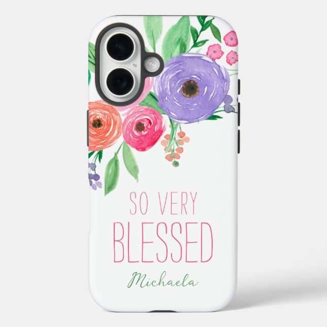 Funda iPhone 16 Muy Bendecida floral de primavera (Reverso )