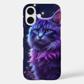 Funda iPhone 16 Mystical Galaxy Cat Phone Case – Purple Cosmic Art