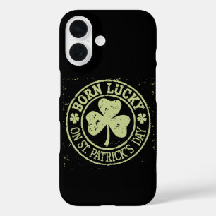 Funda iPhone 16 Nacido con Suerte el Día de San Patricio Cumpleaño