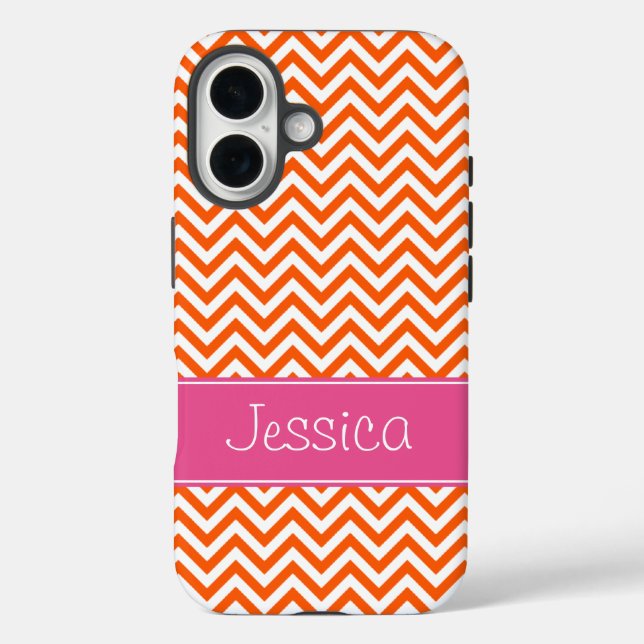 Funda iPhone 16 Naranja Chevron Moda Rosa Personalizada (Reverso )