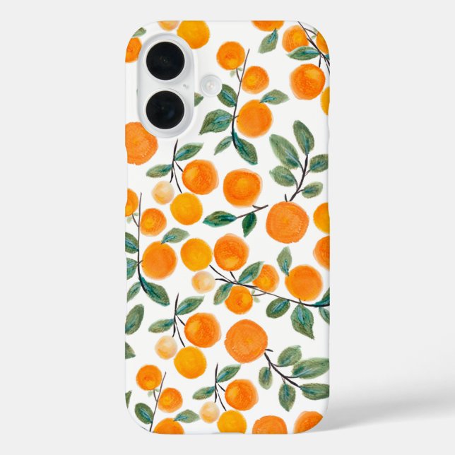 Funda iPhone 16 Naranja de acuarela bonito Patrón botánico (Reverso )