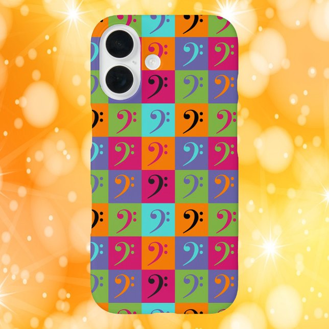 Funda iPhone 16 Naranja de patrón de música Bass Clef Pink Purple (A phone case with a colorful bass clef pattern)