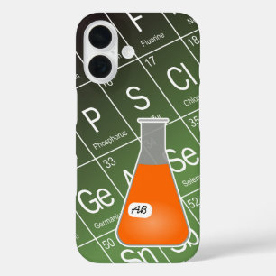 Funda iPhone 16 Naranja Erlenmeyer Flask (con iniciales) Química