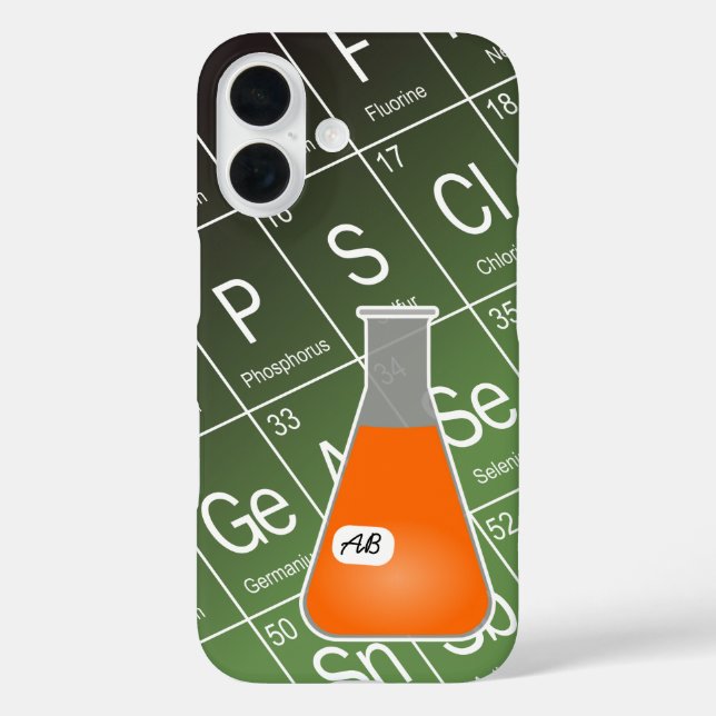 Funda iPhone 16 Naranja Erlenmeyer Flask (con iniciales) Química (Reverso )