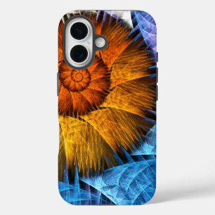 Funda iPhone 16 Naranja floral Azul amarillo abstracto arte