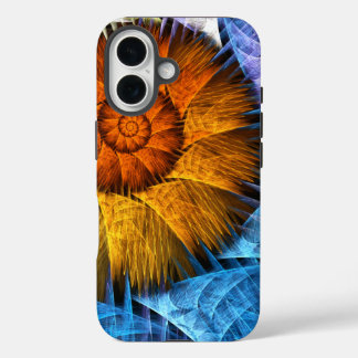 Funda iPhone 16 Naranja floral Azul amarillo abstracto arte