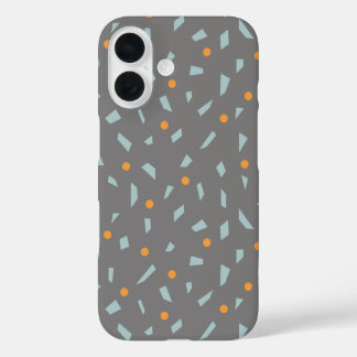 Funda iPhone 16 Naranja gris de acero y confetti azul de bebé