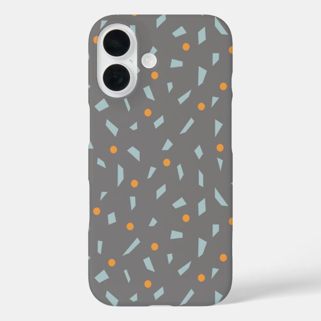 Funda iPhone 16 Naranja gris de acero y confetti azul de bebé (Reverso )