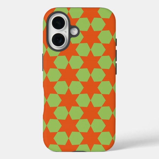 Funda iPhone 16 Naranja Lime Green Seis Estrella de David (Reverso )