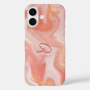 Funda iPhone 16 Naranja Peach Purpurina de oro Personalizable de m