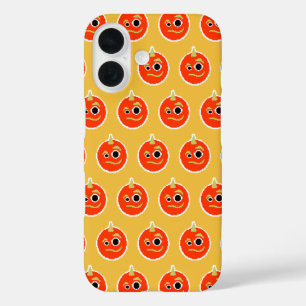 Funda iPhone 16 Naranja pixelado lindo monstruo cara arrojar almoh