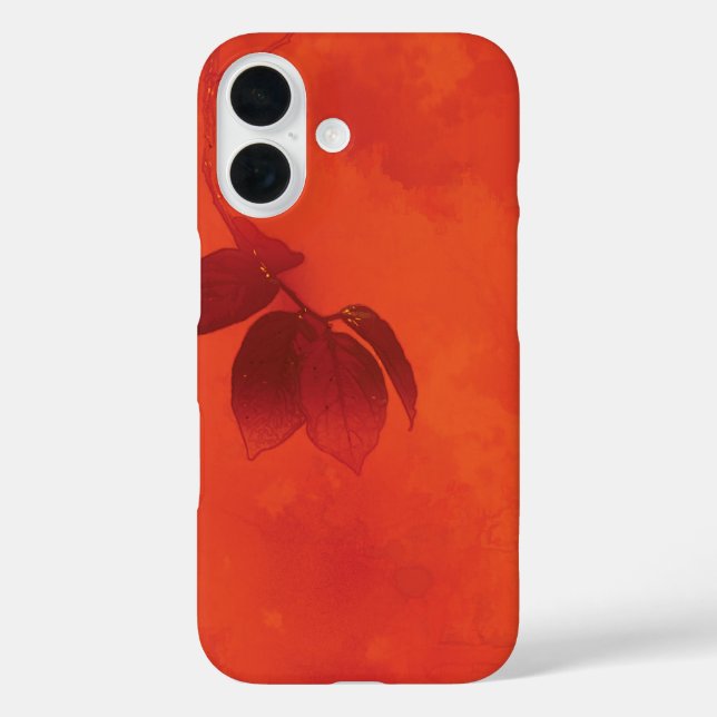 Funda iPhone 16 Naranja quemado Persimmon Abstrato de hojas otoño (Reverso )