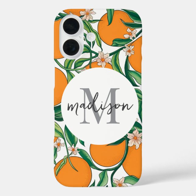 Funda iPhone 16 Naranjas de verano de moda Patrón de flores de cít (Reverso )