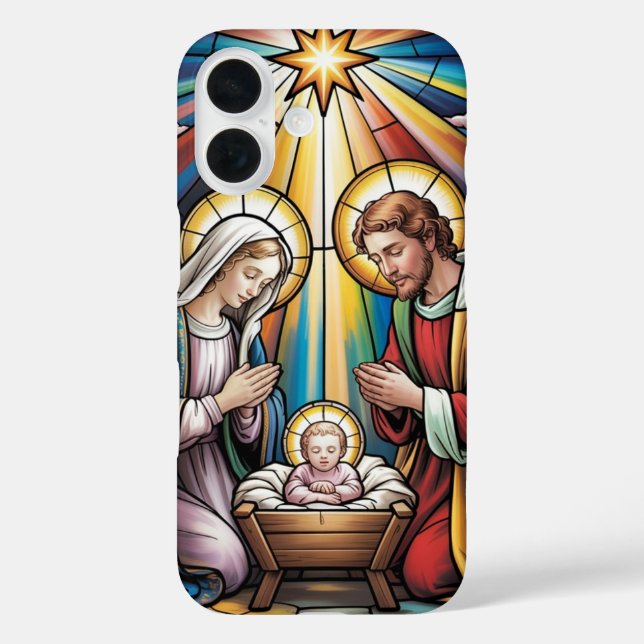 Funda iPhone 16 Nativity Stained Glass Art – Holy Family Christmas (Reverso )
