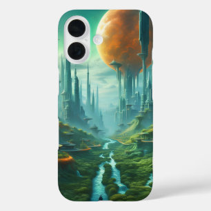 Funda iPhone 16 Naturaleza alienígena y arte de ciencia ficción fu