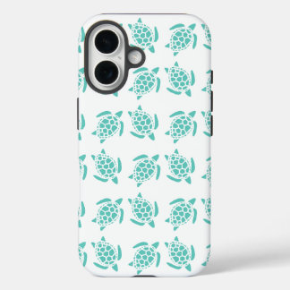 Funda iPhone 16 Nautical Aqua Blue Sea Turtle Pattern 