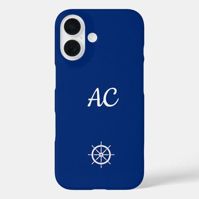 Funda iPhone 16 Náuticos Nautical Ships Wheel Blue+White (Personal (Reverso )