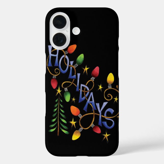 Funda iPhone 16 Navidad adorable, luces y estrellas con texto fest (Reverso )