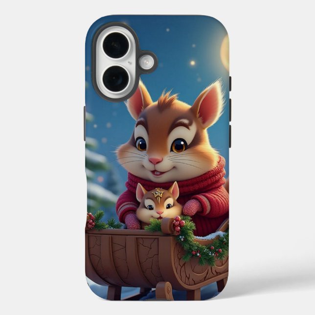 Funda iPhone 16 Navidad ardilla alegre (Reverso )