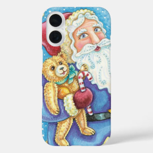 Funda iPhone 16 Navidad linda, Santa Claus en bola de nieve con ju