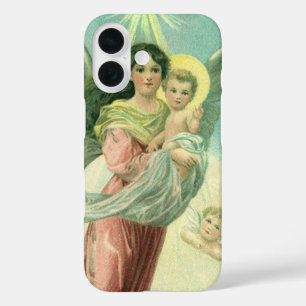 Funda iPhone 16 Navidad Vintage, Ángel Victoriano con el Niño Jesú