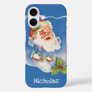 Funda iPhone 16 Navidad Vintage, Retro Santa Claus Alegre