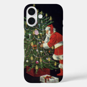 Funda iPhone 16 Navidad vintage, Santa Claus con regalos