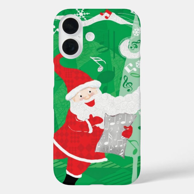 Funda iPhone 16 Navidades, cantando y bailando Santa Claus (Reverso )